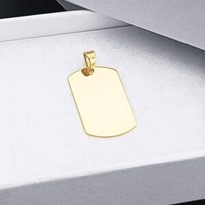 Blank Dog Tag Pendant Engravable Men's Women's Jewelry in Solid 14k Yellow Gold